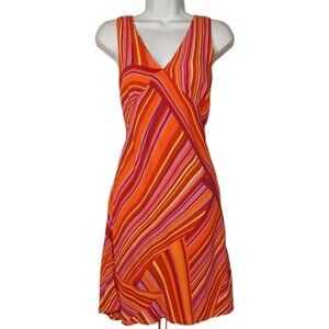 WILD FABLE Colorful Orange Pink Stripe Retro Print Sleeveless Mini Dress Medium